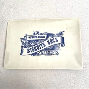 Anthropologie ceramic tray with vintage pattern “Biscuits Secs” NWT